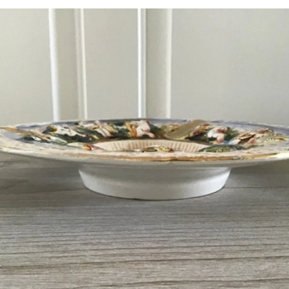 Vintage Capodimonte Italian Ashtray Cherubs Angels Hand Painted Porcelain 3D